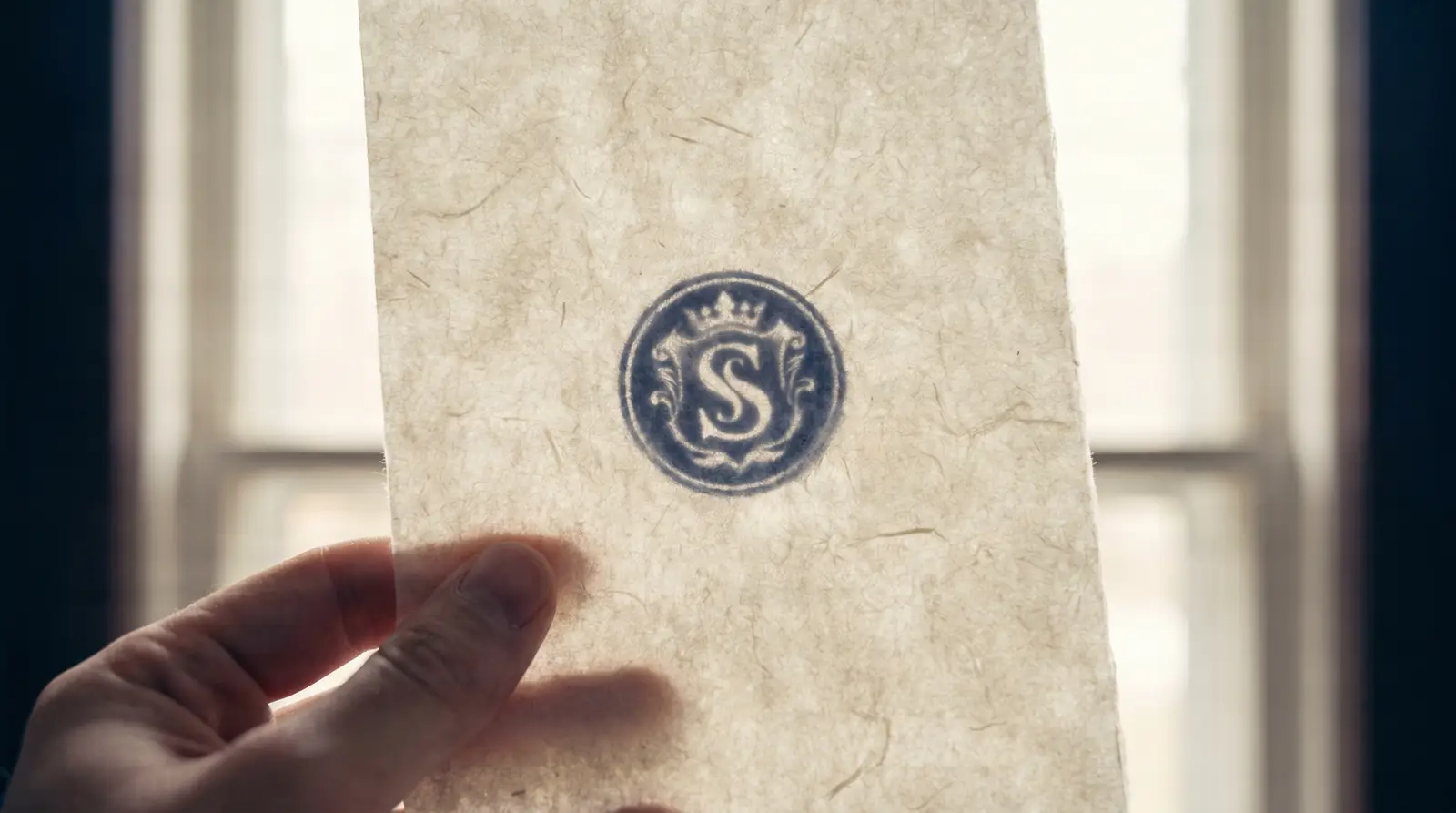 A sheet held to the light, revealing an embedded watermark